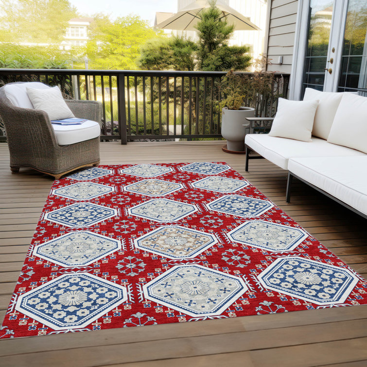 Machine Washable Indoor/Outdoor Claudian ACN1448 Red Rug