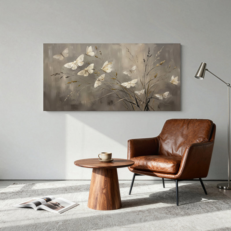 Ensemble de 1 tableau sur toile « Papillons blancs », 46“W x 24”H, Wrapped Canvas