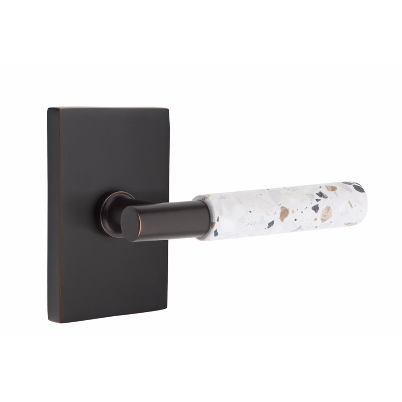 Select Round Passage (Hall & Closet) Door Lever with Rectangle Rosette, Oil Rubbed Bronze/Light Terrazzo