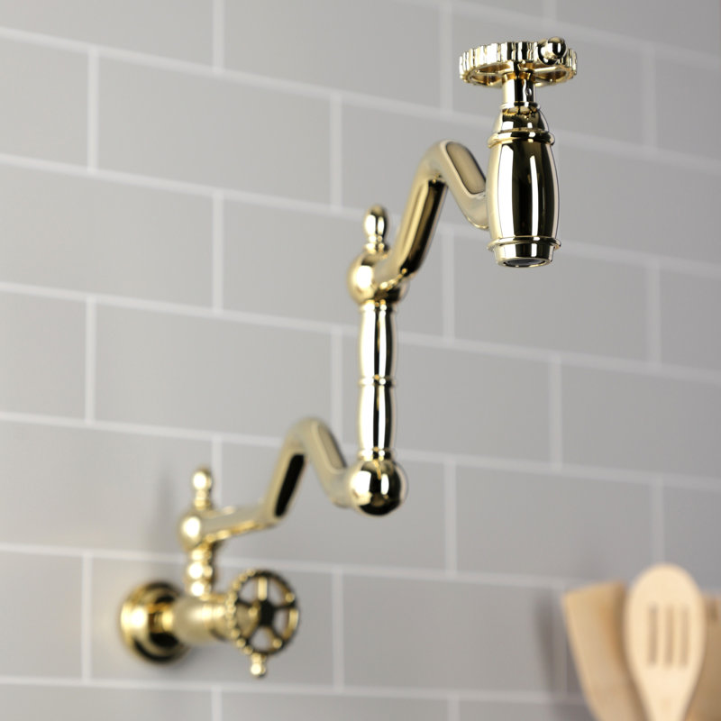Kingston Brass Fuller Two-Handle 1-Hole Wall Mount Pot Filler Faucet, Polished Brass