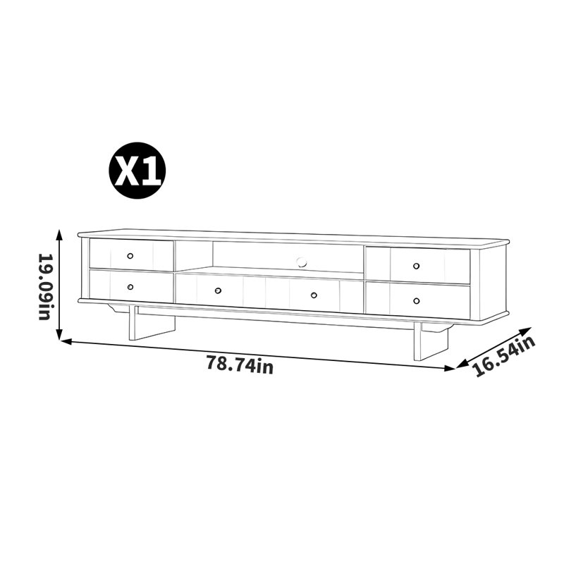 Meuble télé de style français rétro minimaliste, 78.74, Noir, noir, noir, noir