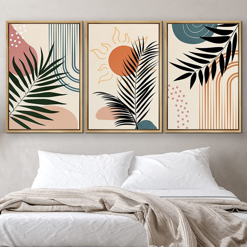Reproduction d'art sur toile encadrée 3 pièces, H 24 po x l 48 po x P 1,5 po, Naturel