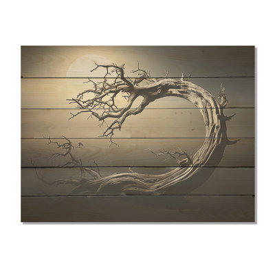 Japan Surreal Bonzai Serpentine Solitude I - Tree Bonsai Wood Art On Natural Pine Wood