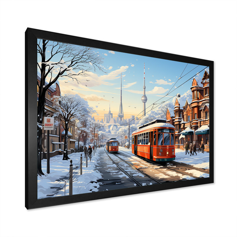 Toronto City in Winter I - art mural sur toile Toronto, Cadre d'angle fermé noir, H 24 po x l 32 po x P 1 po