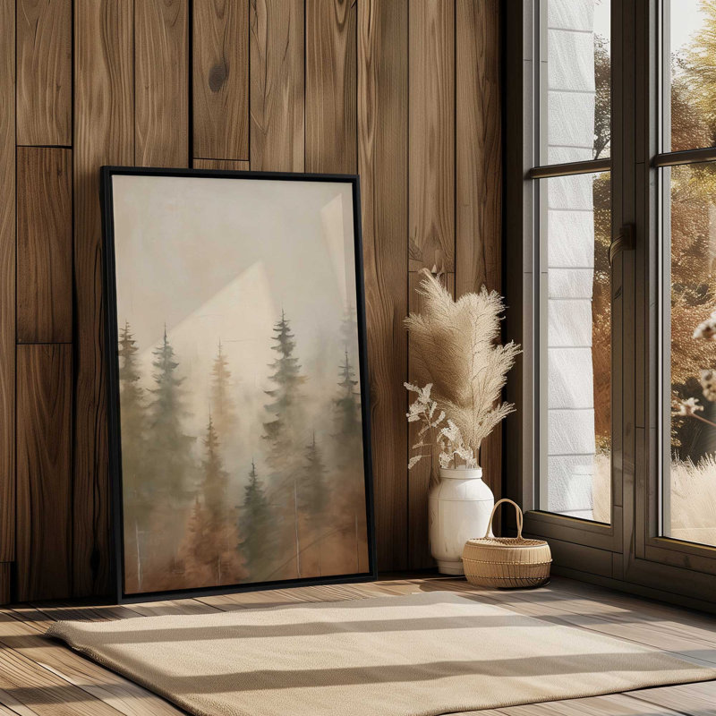 «Foggy Autumn Pines I», reproduction sur toile, H 30,75 po x l 20,75 po x P 1,75 po, Cadre flottant noir