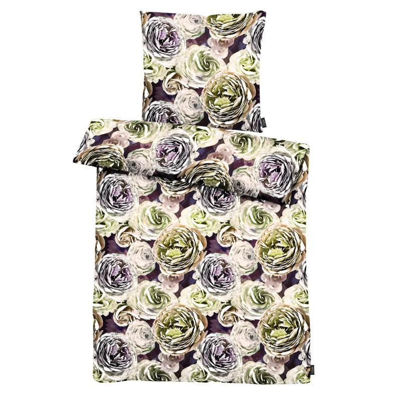 Beatrice Cotton Floral Duvet Cover, 135 x 200cm Duvet Cover, Green/Purple