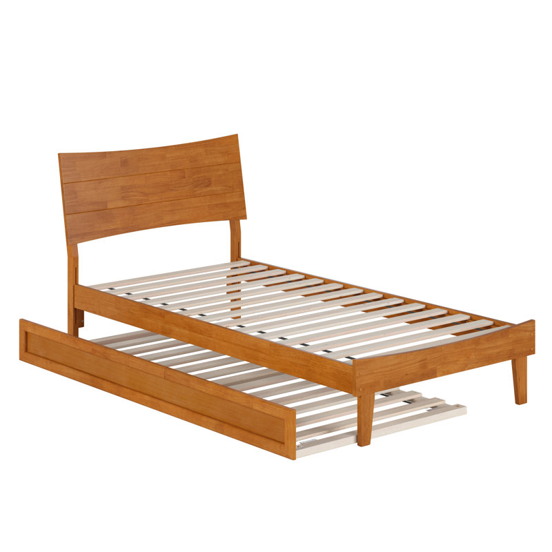 Phoenix Wood Platform Bed with Trundle, Twin XL, Light Toffee