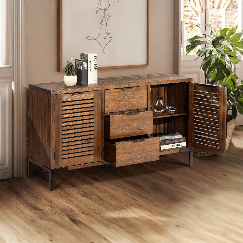 Buffet en bois massif de 55 po Miller, buffet brun