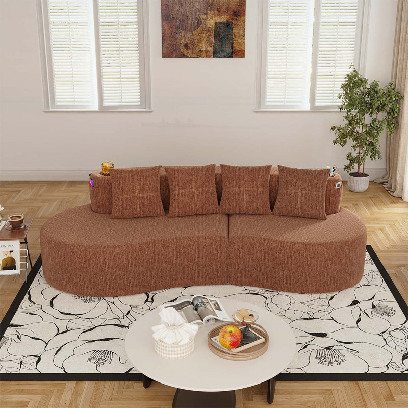 Canapé modulaire incurvé moderne 3 places, Orange Chenille, Orange