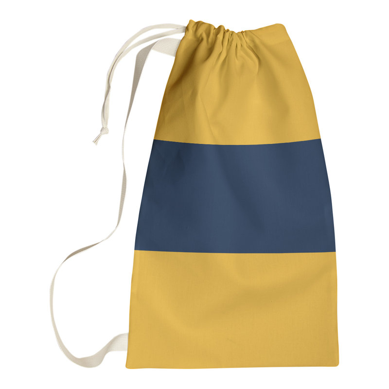Fabric Laundry Bag with Handles, 29" H x 18" W x 1.5" D, Gold/Blue/Gold