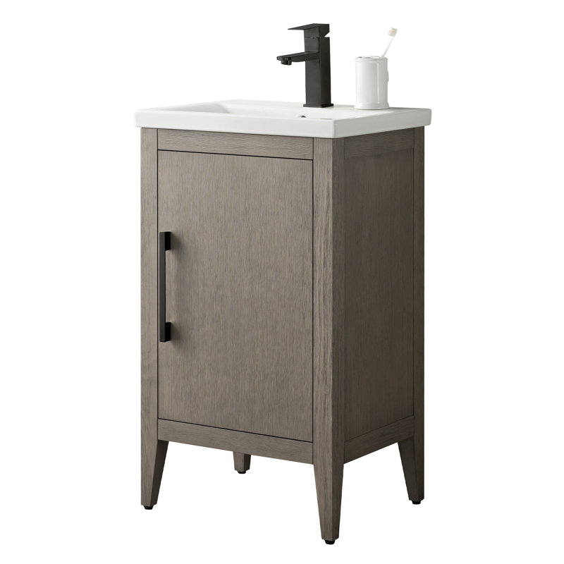 Ensemble de meuble-lavabo simple 20 po avec plateau en céramique Chambery, Bois flottant gris, Noir mat