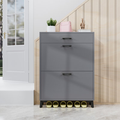 Shoe Storage Cabinet For Entryway, Free Standing Shoe Organizer With 2 Flip Drawers, Hidden Shoe Rack Storage Organizer