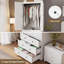 Armoire haute 70 po avec 2 portes à volets et 3 tiroirs, garde-robe en bois avec tringle et poignées dorées-1650686516