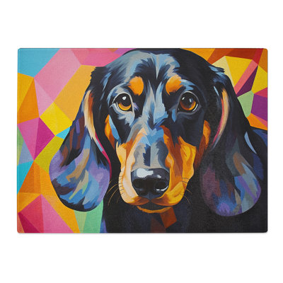 Dachshund Geometric  Glass Chopping Board