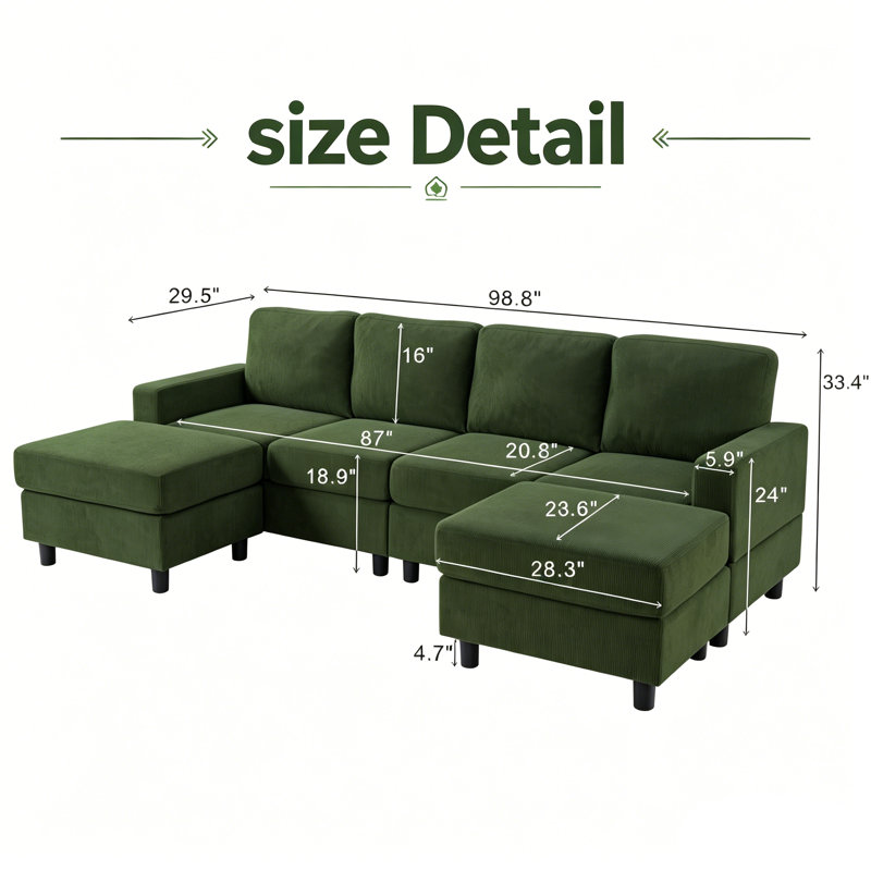 Ensemble de canapé modulaire 99 po, Vert