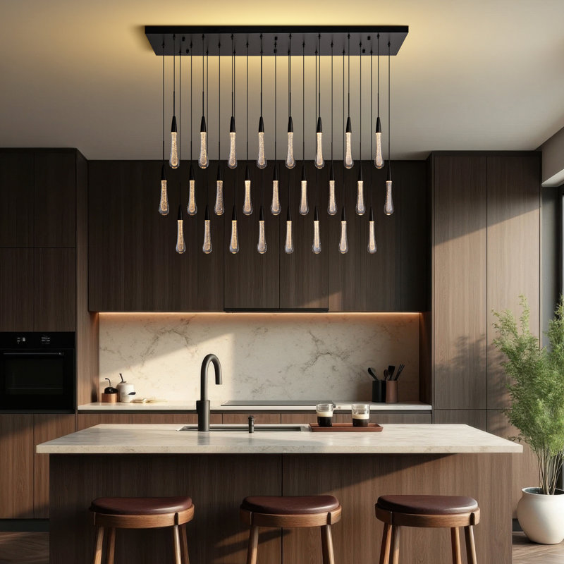 25-Light Long Gold Chandeliers For High Ceilings, Large Raindrop Chandelier, Black