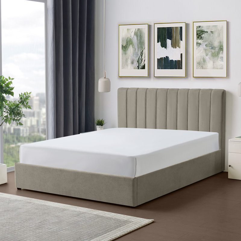Evelynne Fabric Ottoman Bed Frame with Storage - , Tan, Kingsize (5')