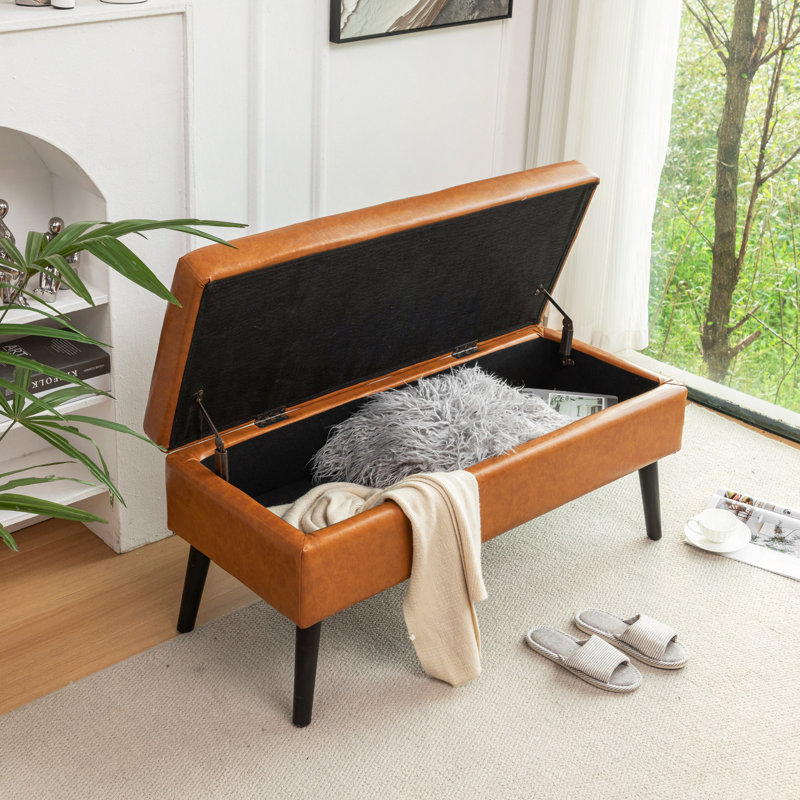 Repose-pieds capitonné avec rangement | Pieds en bois massif, couvercle à charnières de sécurité pour le lit et le vestibule de la chambre à coucher