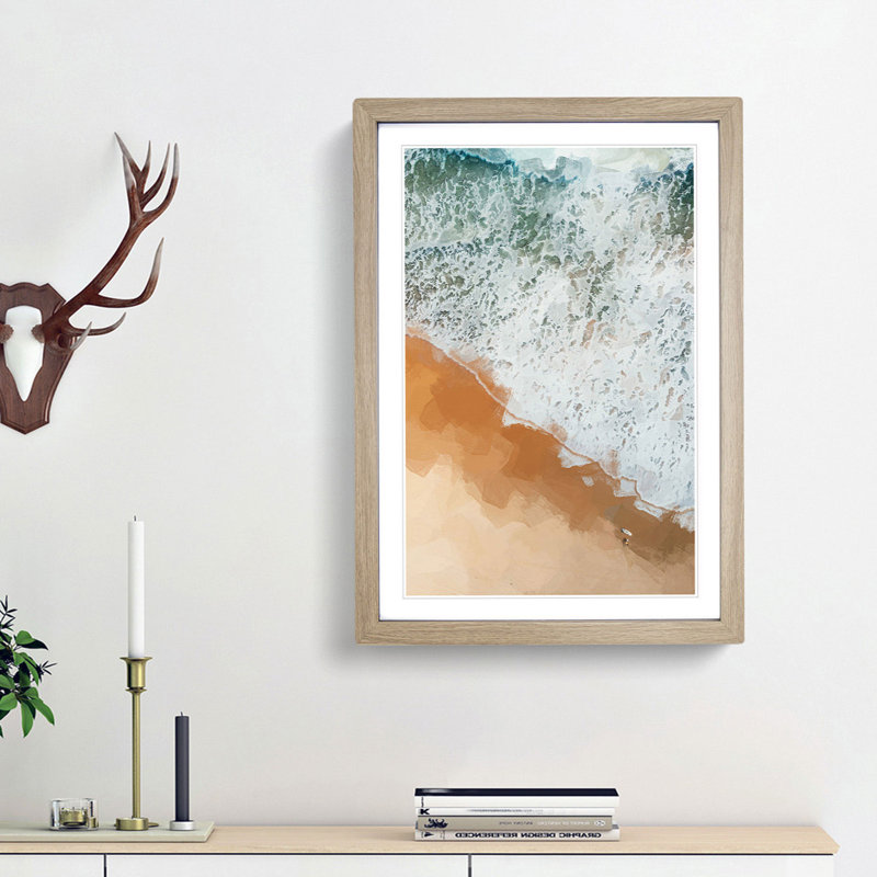 Surfer upon the Beach in Australia in Abstract - Picture Frame Graphic Art Print, 65cm H x 48cm W x 2cm D, Oak Framed