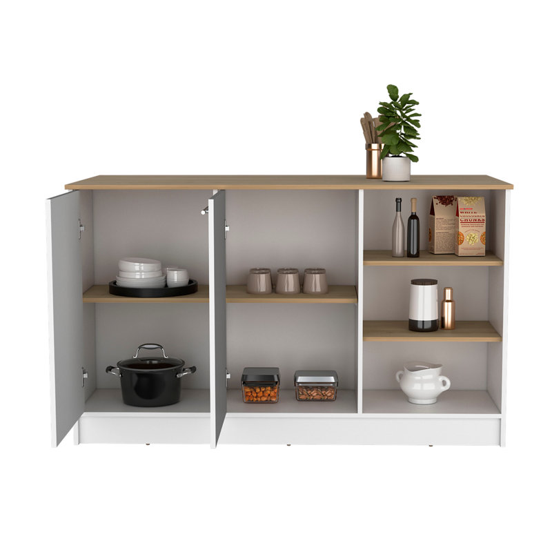 Kitchen Island, Three Open Shelves, Two Cabinets, Particle Board / Chipboard, Natural/White