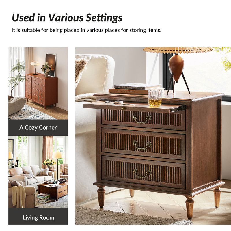 Wallburg Modern 1-Drawer Solid Wood End Table Fully Assembled and Built-In Outlet(Set of 2), Walnut