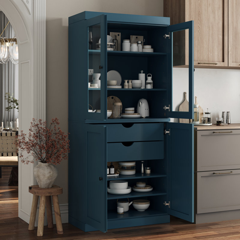 Garde-manger 100% en bois massif avec shaker Palace Imports, portes en verre transparent, 2 tiroirs et tablettes réglables Palace Imports