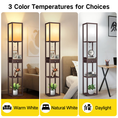 63" Column Floor Lamp with Drawer & Shelves, USB/Type-C Charging, 3-Color Temperature Bulb