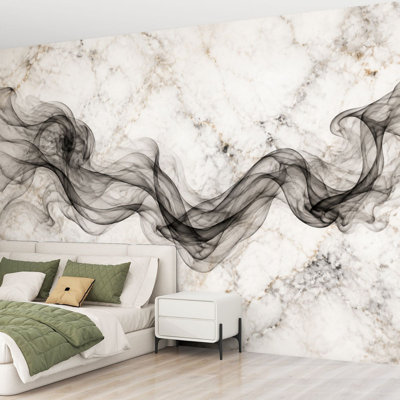 Wall Mural Peel and Stick Wallpaper Abstract Black Waves White Marble Effect Self-Adhesive Removable Contact Paper Wall Decor for Living Room Bedroom 69"H x 96"W