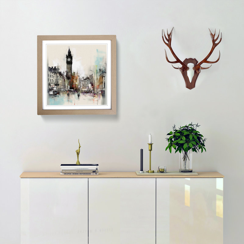 City of Manchester Gestural Art - Framed Print, Oak