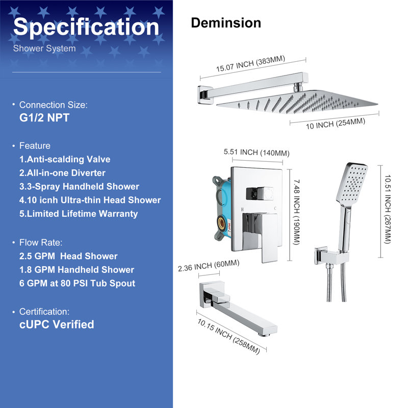 All-In-One Kit with Rough in-Valve, Chrome
