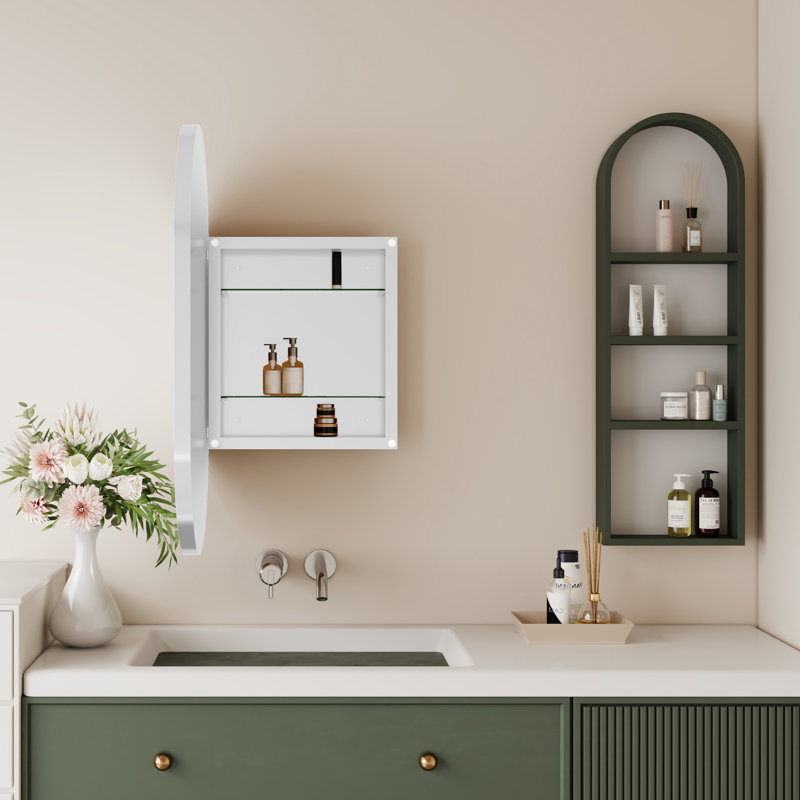 Armoire murale en métal avec miroir et tablettes réglables, Blanc