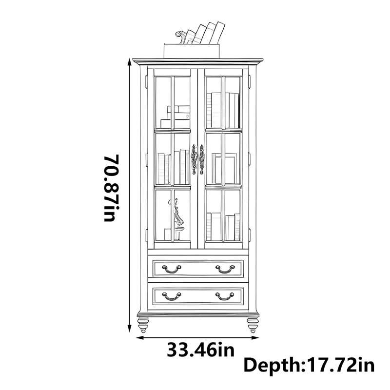 Bibliothèque American Classic, (3 tablettes) H 70,87 po x l 33,46 po x P 17,72 po
