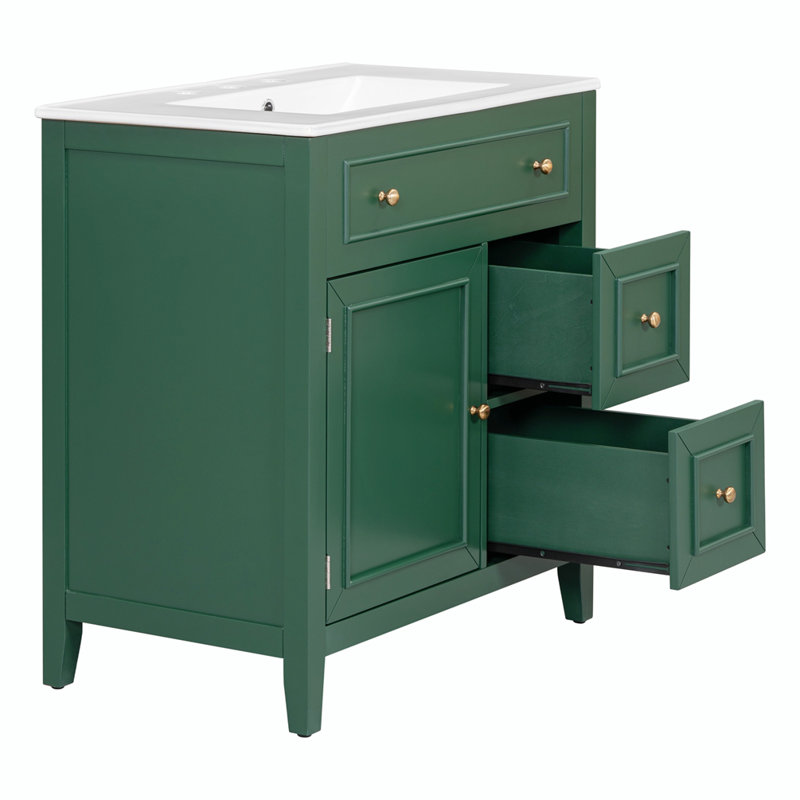 Meuble-lavabo simple avec plateau Thedis 30, Vert, Or
