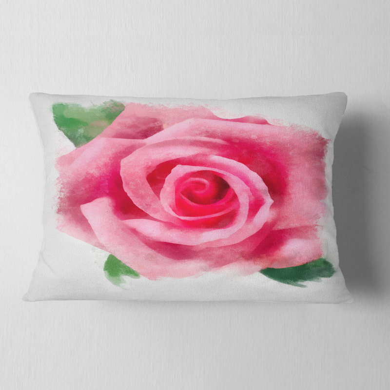 Grande fleur rose avec feuilles - Coussin décoratif à imprimé floral