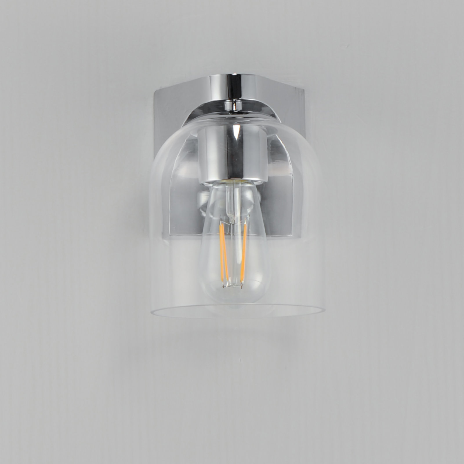 Single Transparent Dimmable Bath Sconce, Polished Chrome