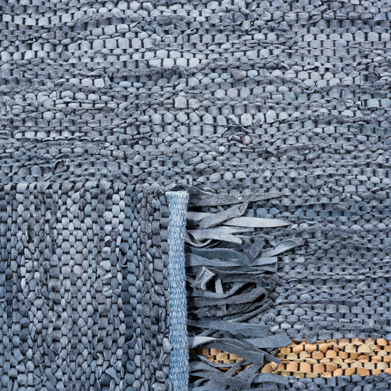 Tapis gris / beige en cuir tissé à la main Krimmel, Rectangle 5 pi x 8 pi
