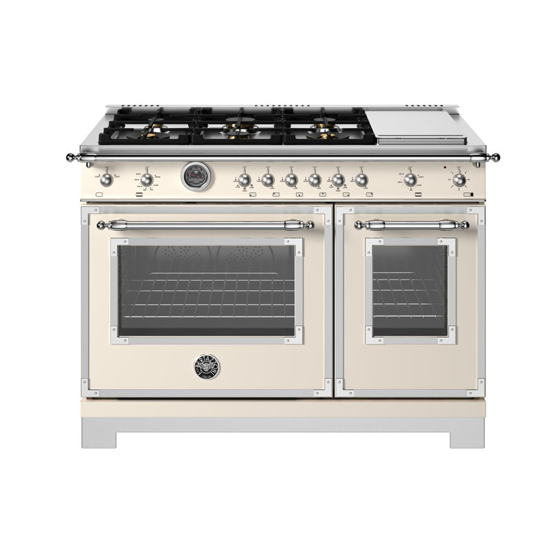 Bertazzoni 48" 7.1 Cubic Feet Smart Retro Natural Gas Free Standing Range with 6 Burners, Ivory