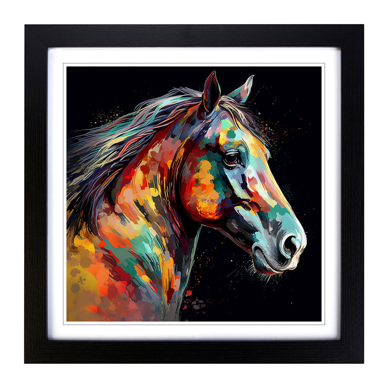 Horse Digital - Single Picture Frame Print on Wood, Black
