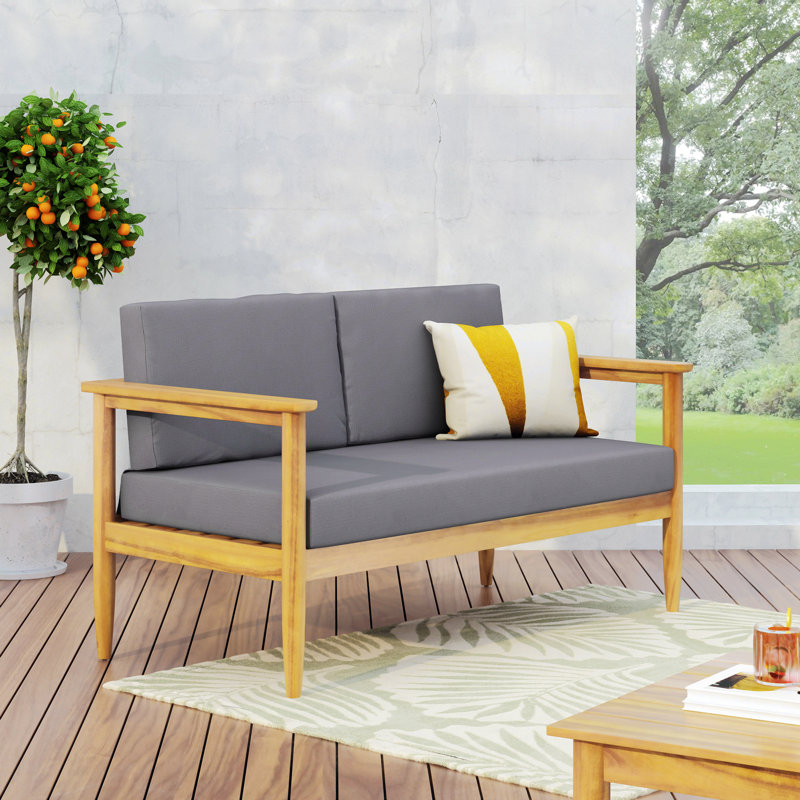 Weatogue 52.75'' Wide Acacia Loveseat with Cushions