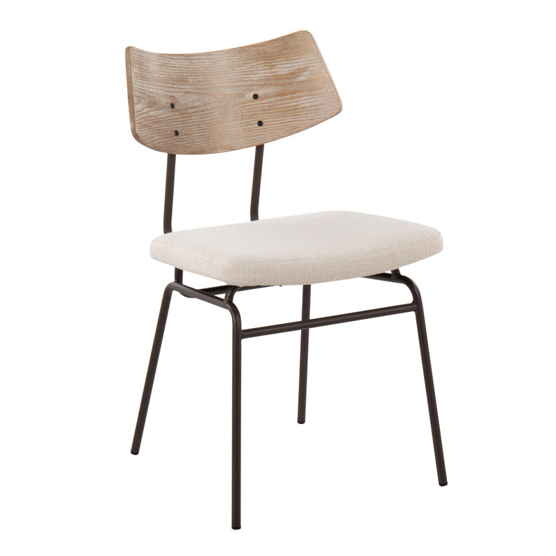 Chaise Mid-Century moderne en métal brun, tissu crème et bois blanchi par - ensemble de 2
