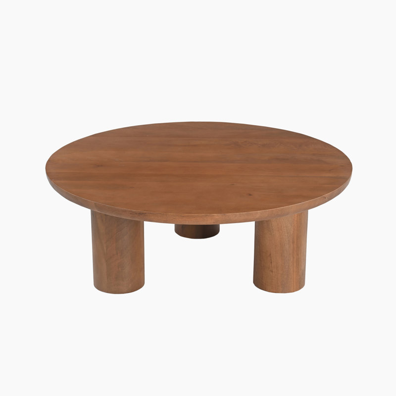 Tetto Circular Mango Wooden Three Pillar Coffee Table - Modern Sleek Scandi Design , Natural Wood
