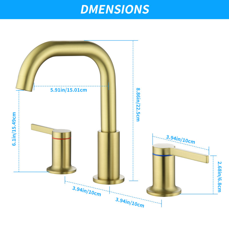 8 In. Widespread Double-Handle Bathroom Faucet Set 3-Holes Vanity Sink, Brushed Gold