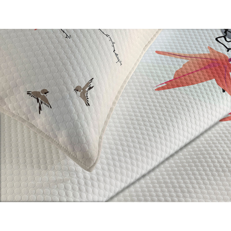 Japanese Cherry Blossom Black and Coral Queen Bedspread Set