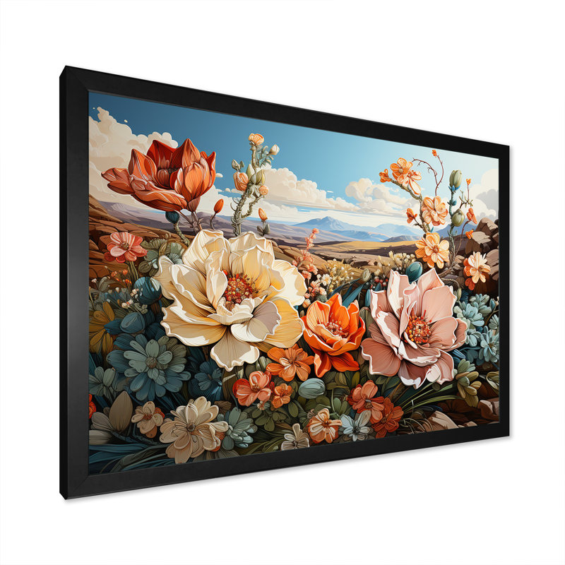 «Modern Cactus Country Charm» sur toile, Cadre simple noir, H 34 po x l 44 po x P 1,5 po