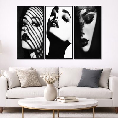 Monochromes glam glam - ensemble d'art mural encadré tendance de 3 pièces