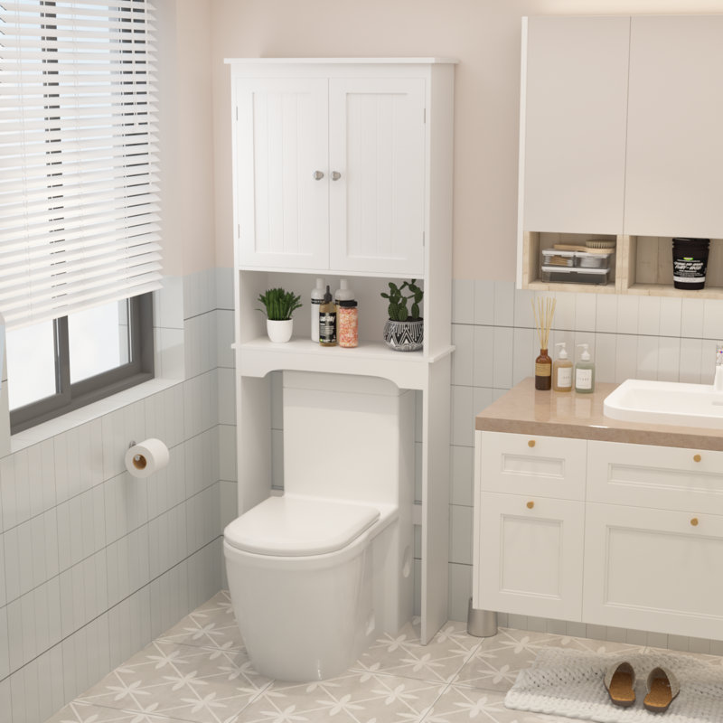 Armoire de rangement autoportante au-dessus de la toilette, Blanc