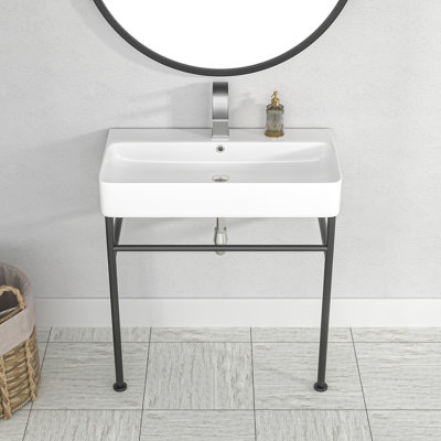 Lavabo de salle de bain console rectangulaire avec trop-plein