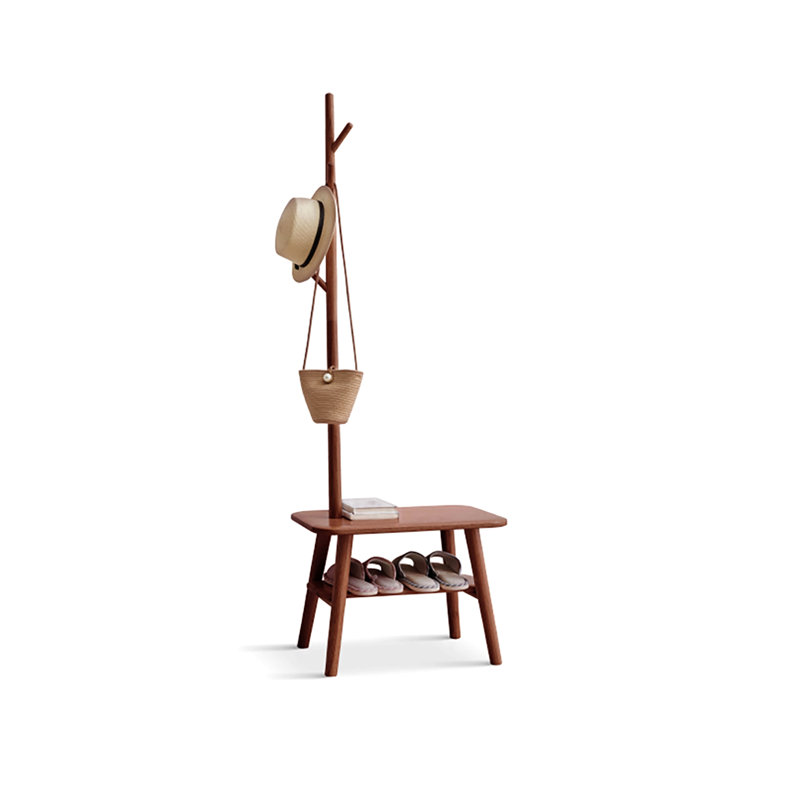 Banc en bois massif avec crochets et rangement pour chaussures Finnegan