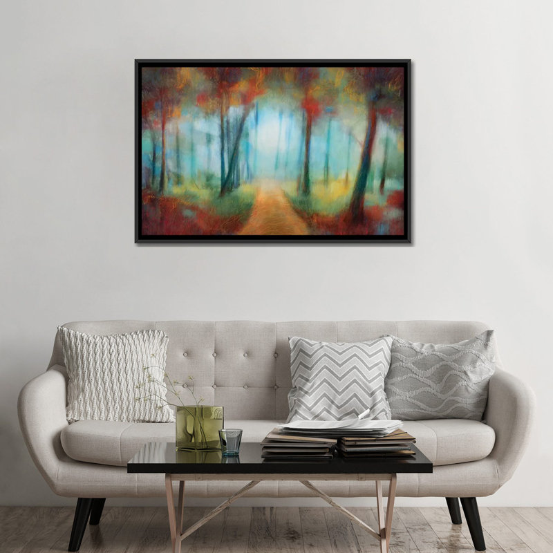 «Through The Trees», reproduction d'impression sur toile, H 18 po x l 26 po x P 1,5 po, Toile avec cadre noir, Pas de tapis