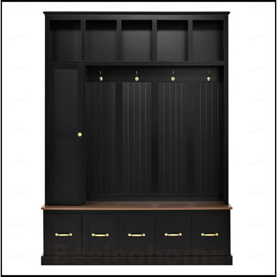 Arbre d'entrée avec porte-manteaux, banc à chaussures et armoire de rangement